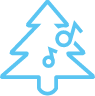 stilisierter Weihnachtsbaum in hellblau mit zwei Musiknoten